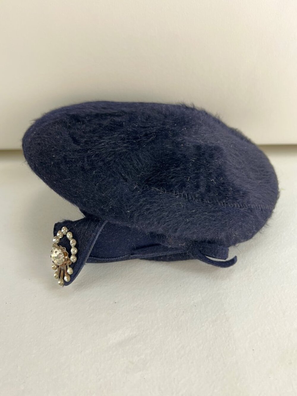 VTG Navy Beret With Rhinestone Accent By Joal De Luxe New York